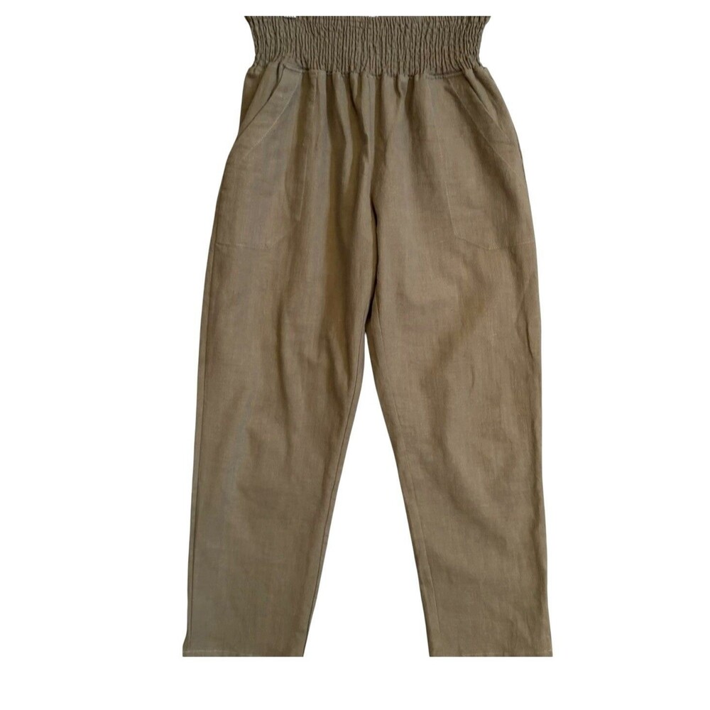 Emme Everyday Transitional Smocked Linen Pants Maternity Large Olive Green